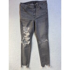 American Eagle Jeans 12 Super Hi-Rise Jegging Next Level Stretch Grey Ripped